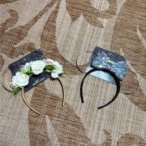 DISNEY EARS - 2 pieces! Gold/Silver and Gold/Floral Mickey Mouse Disneyworld NEW